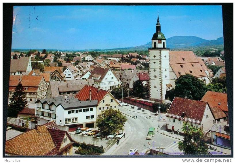 Germany,Weilheim,Teck,Town View,Church,Cars,Houses,postcard - Weilheim