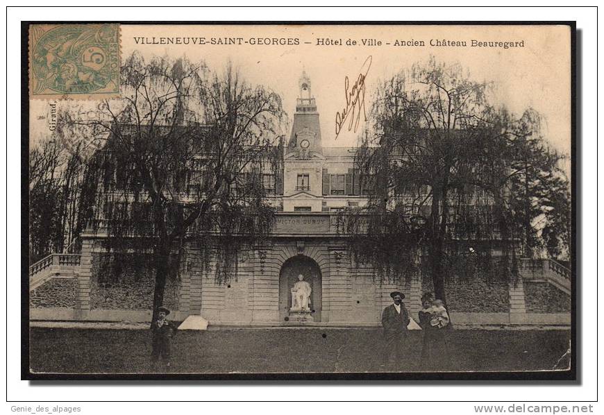 94  VILLENEUVE  ST GEORGES, Hôtel De Ville, Ancien Château Beauregard, Voyagé 1906, EdGiraud, Coin Inf.D Pli - Villeneuve Saint Georges