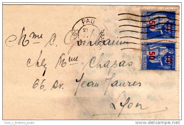 FRANCE LETTRE N° 482 OBLITERATION PAU 18/06/1941 - Covers & Documents