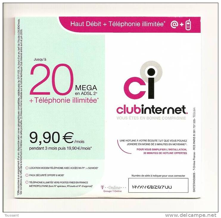 Club Internet: 100 Heures D´ Essai, Forfaits Internet (08-1654) - Kits De Connexion Internet