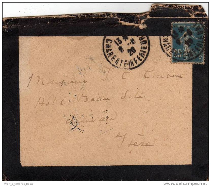 FRANCE LETTRE DE DEUIL N° 140 OBLITERATION CHARENTE INFERIEURE 08/08/1920 - Covers & Documents