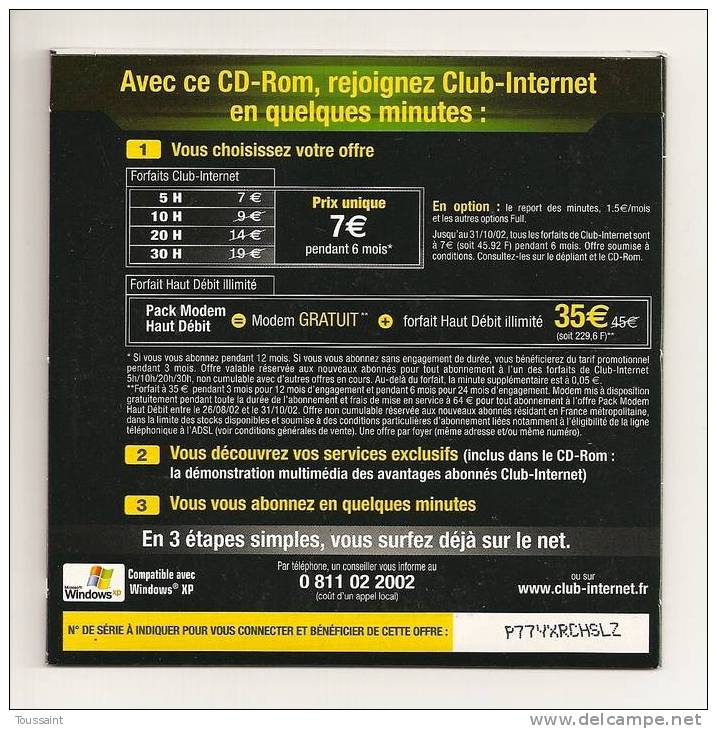 Club Internet: Nouveaux Forfaits, 30 Heures 7 Euros, Carrefour, Lexibook Touchman (08-1659) - Kit De Conección A Internet