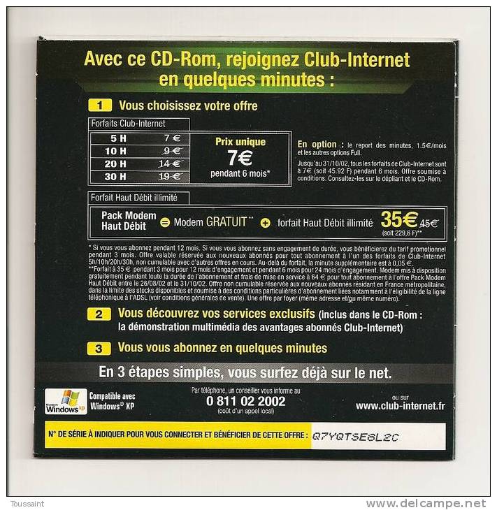 Club Internet: Nouveaux Forfaits, 30 Heures 7 Euros Seulement (08-1662) - Kit De Conección A Internet