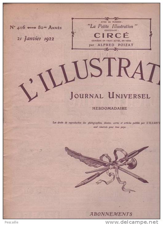 L´ILLUSTRATION 21 JANVIER 1922 - DUBLIN - NEUSS - SAÏGON - MOLIERE - LA COUTURE EN VOUZIERS - ATTIGNY LA COQUETTE - L'Illustration