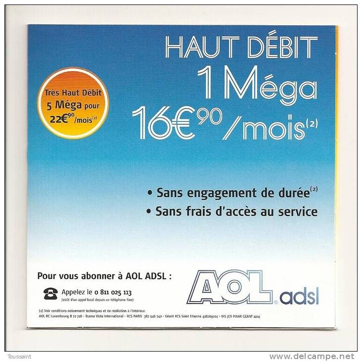 AOL: Forfait 60 Heures Par Mois Pour 4 Euros 90, Géant Casino, Disney Pixar, Les Indestructibles (08-1666) - Kits De Connexion Internet