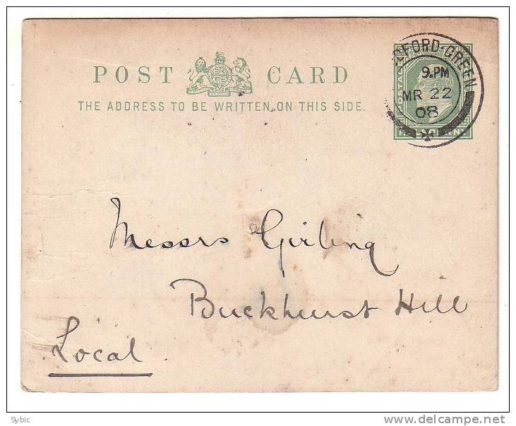 GRANDE BRETAGNE - ENTIER POSTAL 1908 - Interi Postali