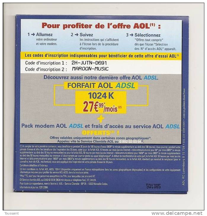 AOL: 100 Heures D´ Essai, Pendant Les 30 Premiers Jours (08-1672) - Connection Kits