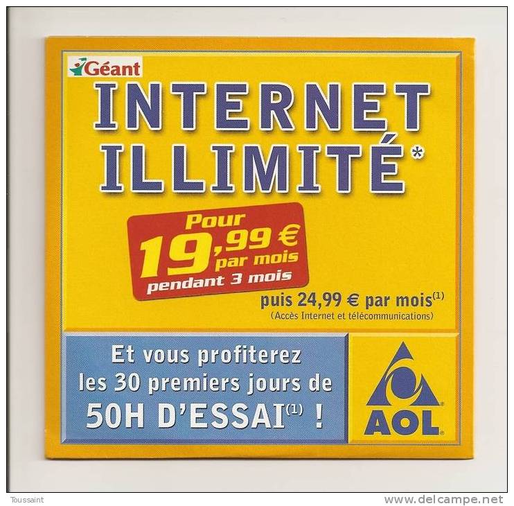 AOL: Internet Illimité Pour 19.99 Euros Par Mois Pendant 3 Mois, Géant Casino (08-1673) - Connection Kits