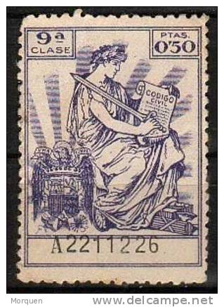 Poliza 9ª Clase Estado Español, 50 Cts º - Revenue Stamps