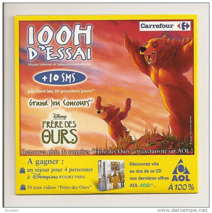 AOL: 100 Heures D´ Essai + 10 SMS, Carrefour, Grand Jeu Concours Frère Des Ours (08-1674) - Internetaansluiting