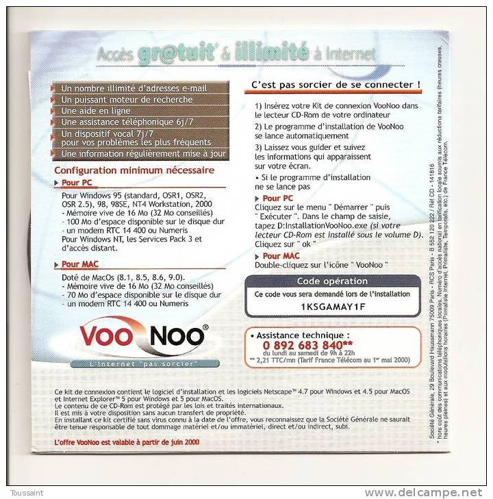 VOO NOO: L´ Internet " Pas Sorcier ", Société Générale (08-1690) - Kits De Connexion Internet