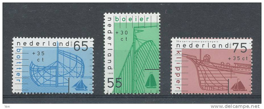 PAESI BASSI 1989 VELIERI. CON SOPRATASSA  PER LE OPERE SOCIALI E CULTURALI. FULL SERIE MNH** YT 1331/33 - Maritime