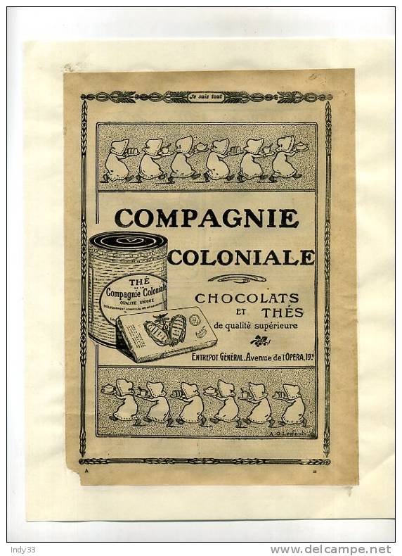 -" COMPAGNIE GENERALE CHOCOLATS ET THES" . PAGE DE PUB. DU DEBUT DU XXe S. COLLEE SUR PAPIER - Other & Unclassified