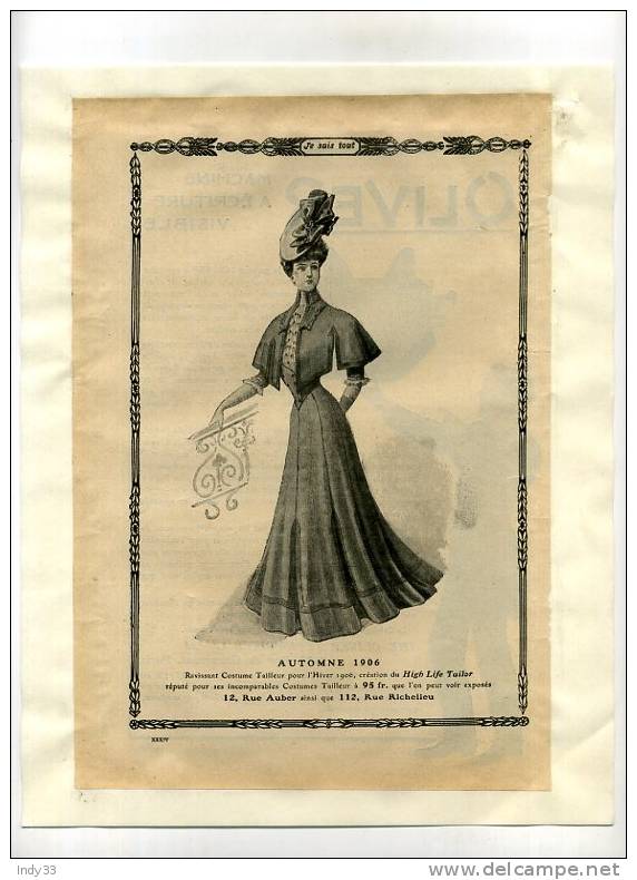 -"HIGH LIFE TAILOR AUTOMNE 1906" . PAGE DE PUB. DU DEBUT DU XXe S. COLLEE SUR PAPIER - 1900-1940