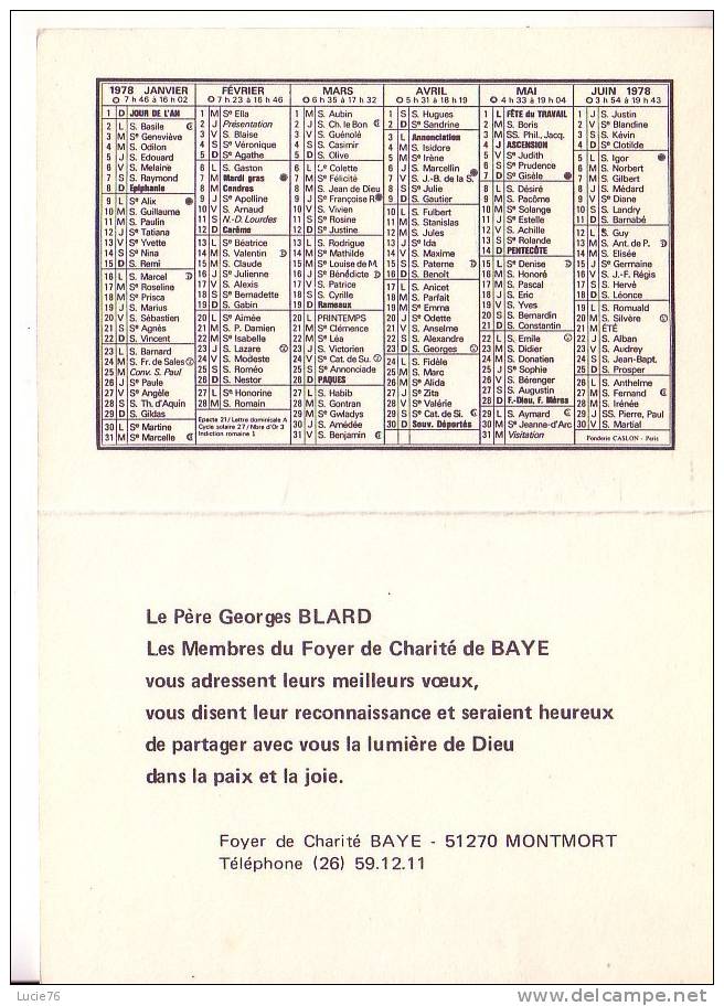 CALENDRIER De POCHE -  Foyer De Charité De MONTMORT  -  51 - Small : 1971-80