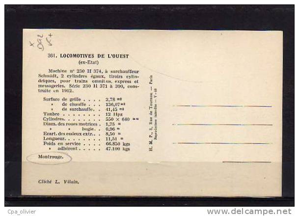 92 MONTROUGE Gare, Locomotive Machine 230 H 374, Ed HMP 361, Locomotives De L'Ouest, 194? - Montrouge