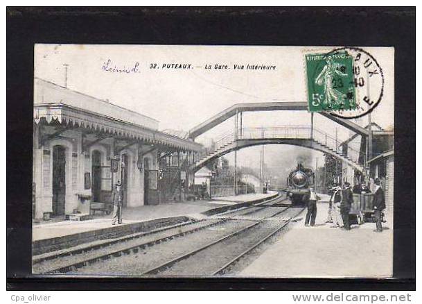 92 PUTEAUX Gare, Intérieur, Arrivée De Train Vapeur, Animée, Ed ?, 1909 - Puteaux