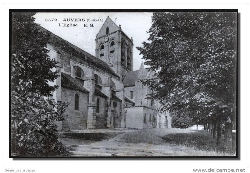 95 AUVERS, L'église, CPA  Ed E.M. -3579- Dos Vierge - Auvers Sur Oise