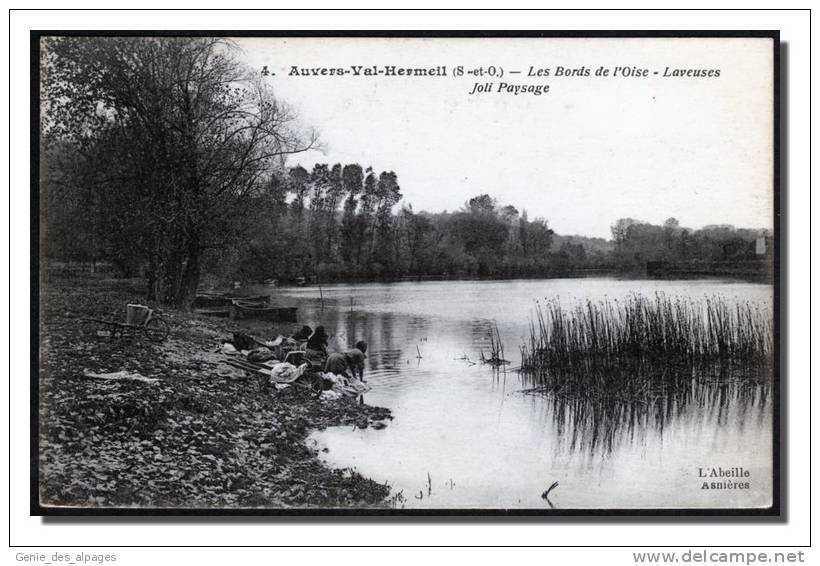 95 AUVERS-Val-Hermeil, Bords De L'Oise, Laveuses, Joli Paysage, CPA Ed Abeille -4- Dos Vierge - Auvers Sur Oise