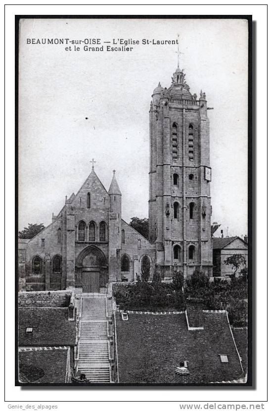 95 BEAUMONT Sur OISE, L'église St Laurent Et Grand Escalier, Ed Frémont, Dos Vierge - Beaumont Sur Oise