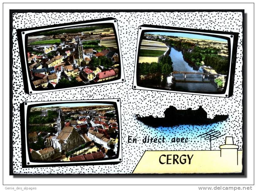 95  CERGY, Multivues, L'église, Vue Panoramique, CPSM 10x15, Ed Lapie, Dos Vierge - Cergy Pontoise