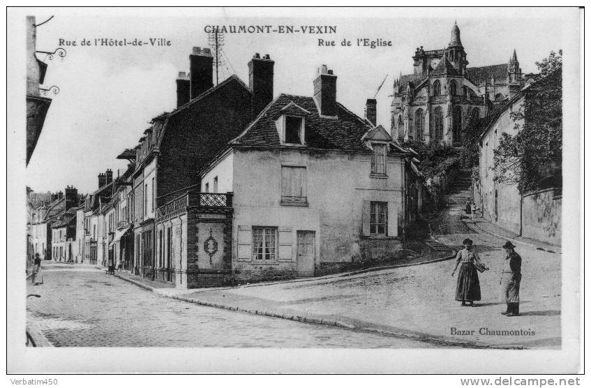 CHAUMONT EN VEXIN..RUE DE L HOTEL DE VILLE  RUE DE L EGLISE..ANIME..CARTE GLACEE....BAZAR CHAMONTOIS - Chaumont En Vexin