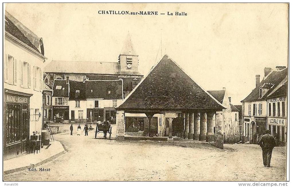 CP 51 CHATILLON Sur MARNE La Halle (adr à Melle Marelle IMBERT Plessis LUCAY LE MALE 36)MIGNE. REGNIER - Châtillon-sur-Marne