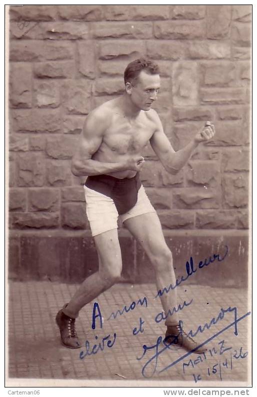 Allemagne - Mainz - Boxe - 1926 - Le Boxeur J. Simon En Garde. Dédicace à Un élève Et Ami (Carte Photo) - Boxsport
