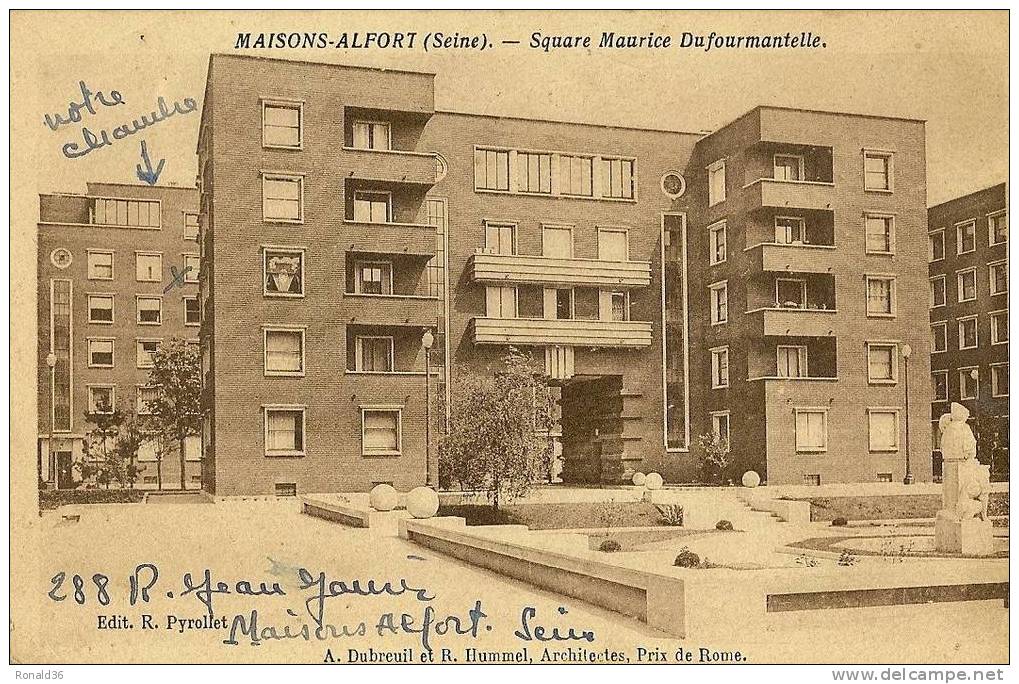 CP 93 MAISONS ALFORT Square Maurice Dufourmantelle (a.dubreuil Et R .hummel Architectes Prix De Rome - Maisons Alfort