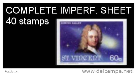 ST VINCENT 1986, Edmond Halley´s Comet 60c, IMPERF.SHEET:40 Stamps [non Dentelé,Geschnitten,no Dentado,non Dentellato - South America