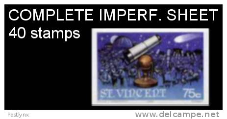 ST VINCENT 1986, Telescope Halley´s Comet 75c, IMPERF.SHEET:40 Stamps [non Dentelé,Geschnitten,no Dentado,non Dentellato - St.Vincent (1979-...)