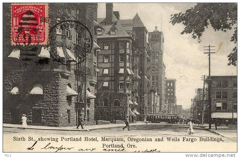 CPA: USA - Portland - Oregon - Sixth St, Showing Portland Hotel - Portland