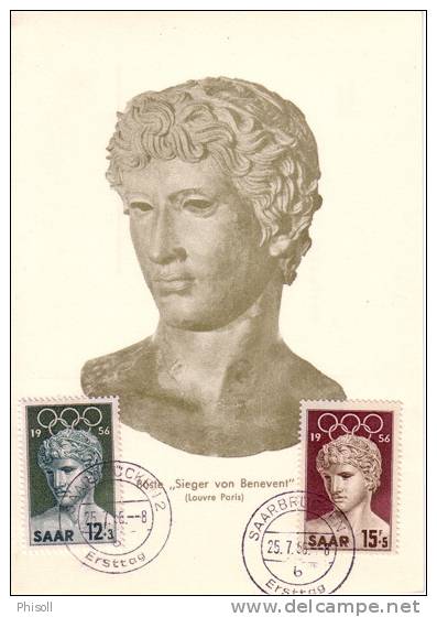 Lot 503: Carte Maximum 1er Jour Des JO Du 25.07.1956, Avec Timbres De Saar - Estate 1956: Melbourne