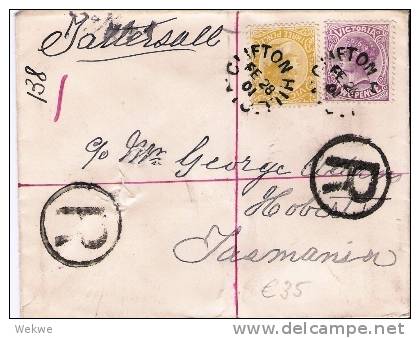 Vic116/ Clifton 1901, Einschreiben Mit Victoria Two + Three Pence - Hobart - Covers & Documents