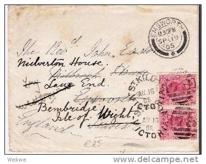 Vic117/ St. Kilda 1905, Isle Of Wight, Re-directed Three Times - Lettres & Documents