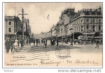 Vic120/ AK Melbourne Bourke St., 1903, Prahran-USA, 3-er Streifen - Covers & Documents