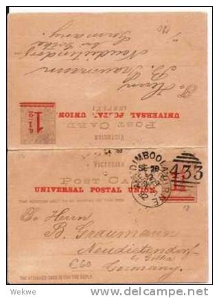 Vic122/ Doppel-GA P 13, Dimboola-Deutschland 1892 - Storia Postale