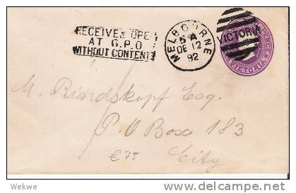 Vic124/ Ortsbrief Melbourne 1892 Mit Zusatzstempel Der GPO - Storia Postale