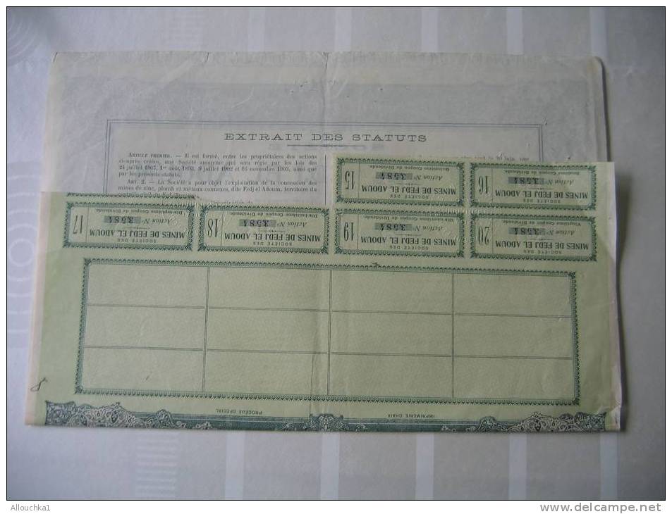 ACTION & TITRE PERIME:"SOCIETE MINES DE FEDJ EL ADOUM PARIS 15 OCTOBRE 1913 - Bergbau