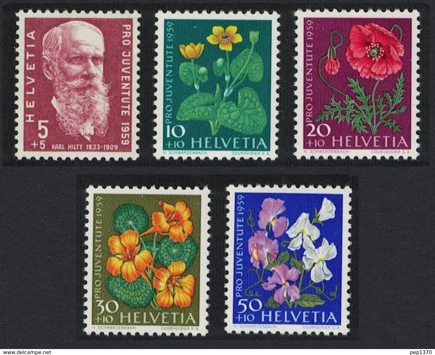 SUIZA 1959 - PRO JUVENTUD Y FLORES - YVERT - 634-638 - MICHEL 687-691 - Nuevos