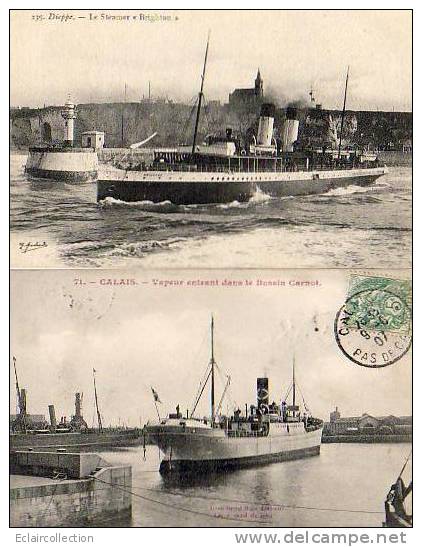 Bateaux.. STEAMER   A Dieppe  Et VAPEUR  A Calais 2 Cartes. - Passagiersschepen