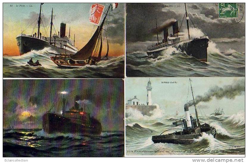 BATEAUX Divers  Montages Et Colorises....Dessins   4 CP - Andere & Zonder Classificatie