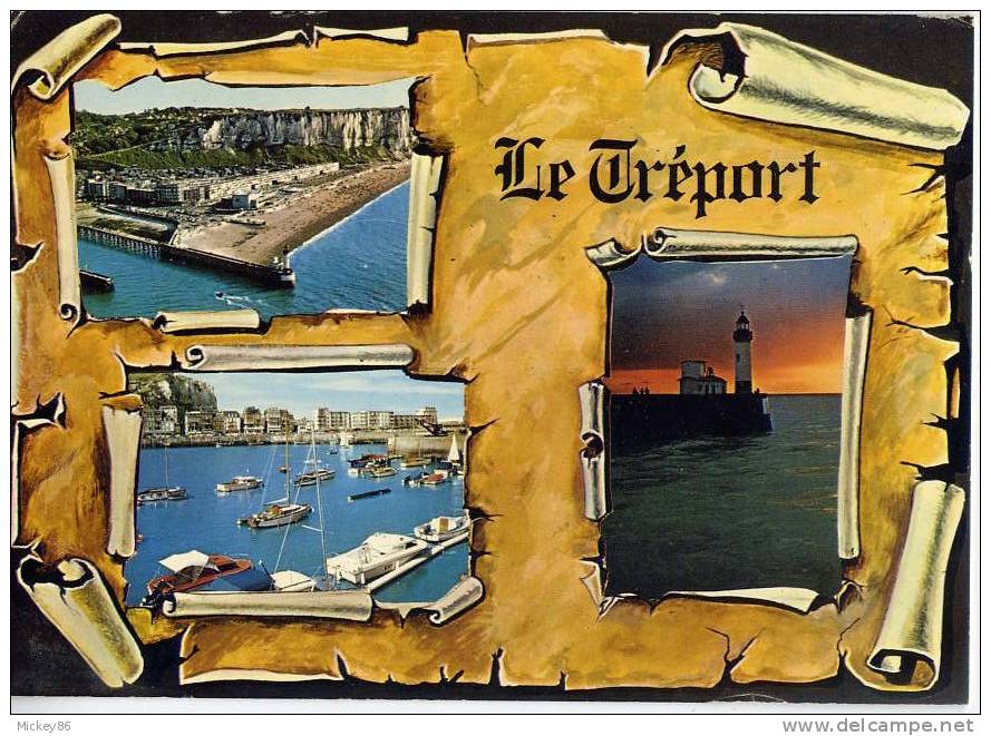 Le Tréport--1982--Vues Diverses,cm N° 3076 éd Combier--Entrée Du Port--Yachts-Coucher Soleil-(phare)- - Le Treport