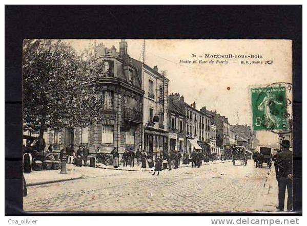 93 MONTREUIL SOUS BOIS Rue De Paris, Poste, Animée, Marché, Ed BF 34, 1911 - Montreuil