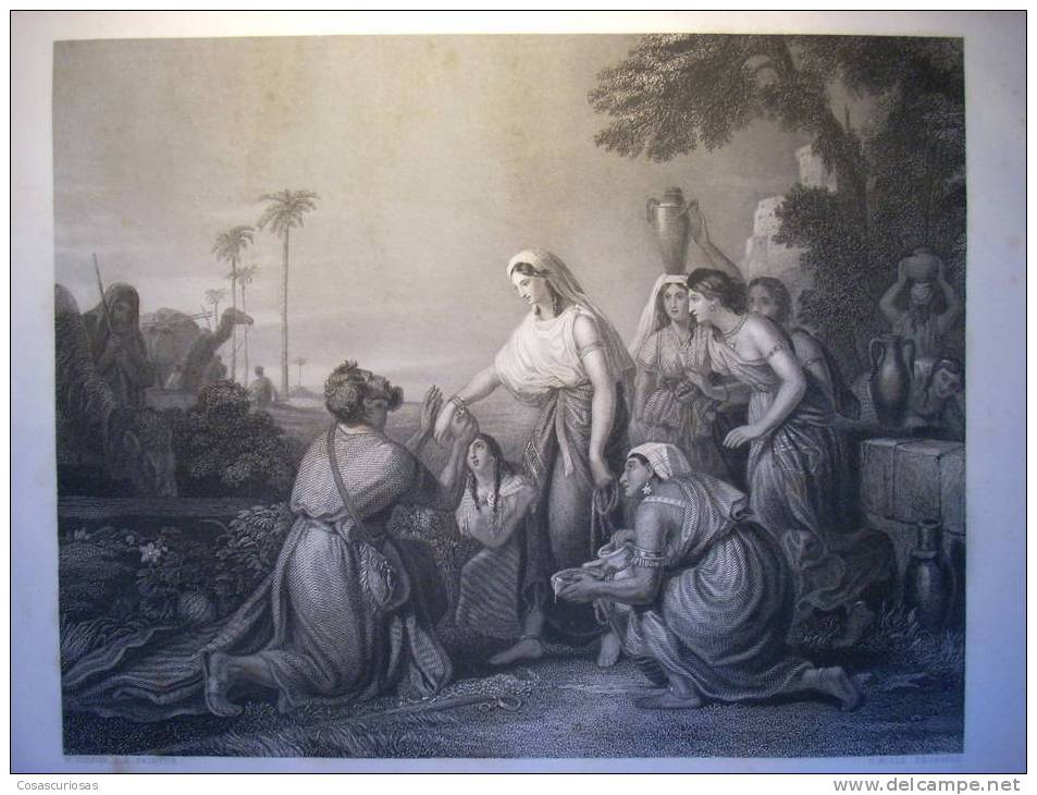 PRECIOSO GRABADO . REBEKAH AT THE WELL . CIRCA AÑOS 1850 . MEDIDAS: 37 Cm X 26,7 Cm . - Prenten & Gravure