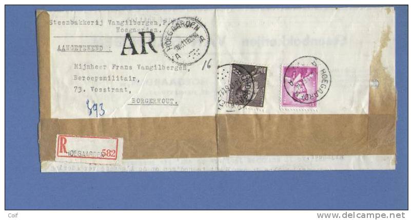 848A+1067 Op Aangetekende-AR Brief Met Stempel HOEGAARDEN - 1936-51 Poortman