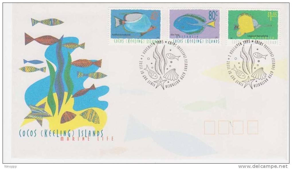 Cocos Islands  1995  Marine Life (40c,80c,$1.05) FDC - Isole Cocos (Keeling)