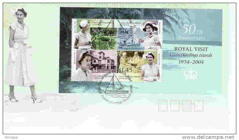Cocos Islands  2004 Royal Visit  M/S  FDC - Isole Cocos (Keeling)