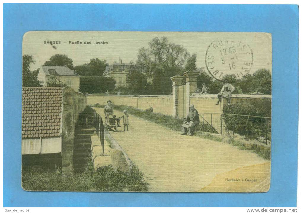 BF 9501 TOP RARE CARTE TOILEE DE GARGES LES GONESSES  RUELLE DES LAVOIRS ANIMEE BROUETTE 1916 - Garges Les Gonesses