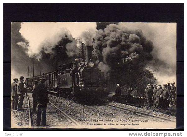 93 ST OUEN Incendie Magasins Du Nord, Train Au Milieu De La Fumée, Locomotive, Pompiers, Catastrophe, Ed ELD, 190? - Saint Ouen